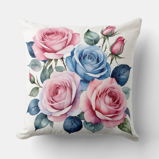 Coussin Roses rose et bleu (Recto)