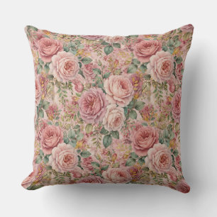 Coussin Roses Rose Poussiéreux Vert Sauge Or Charme Rustiq