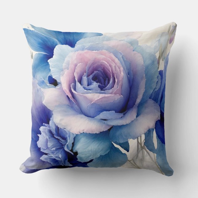 Coussin Roses roses, bleus et violets (Recto)