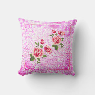 Coussin Roses roses et Parties scintillant Saint Valentin
