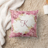 Coussin Roses roses or Monogram Pink Gold Floral élégant (Couverture)