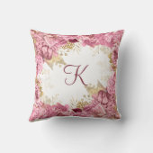Coussin Roses roses or Monogram Pink Gold Floral élégant (Verso)