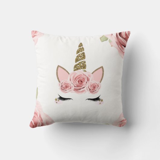 Coussin Roses roses pailletées licorne tendance mignonnes (Verso)