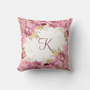 Coussin Roses roses roses élégantes en or Monogram Pink