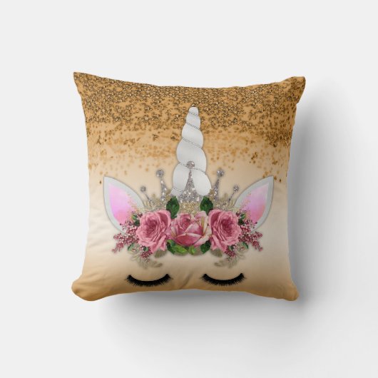 Coussin Roses roses roses et Parties scintillant d'or Unic (Recto)