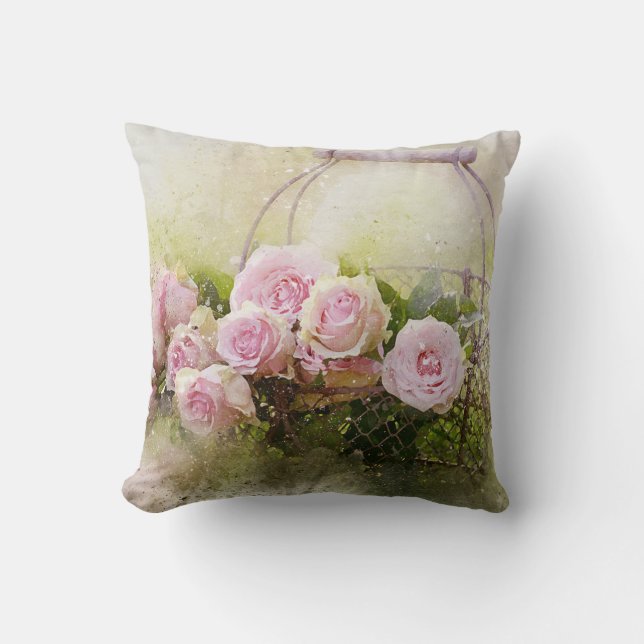 Coussin Roses roses roses / oeillets dans un panier (Recto)