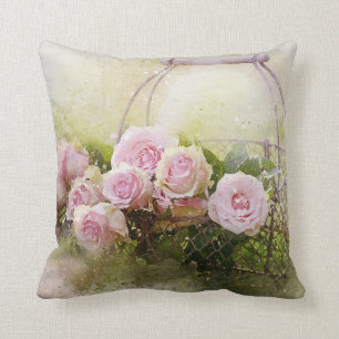 Coussin Roses roses roses / oeillets dans un panier