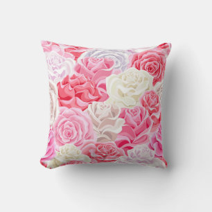 Coussin roses roses roses rose et blanc sans couture motif