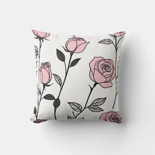Coussin Roses roses roses sur blanc (Recto)