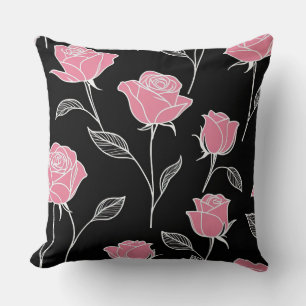 Coussin Roses roses roses sur noir