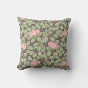 Coussin Roses roses sur prune foncée