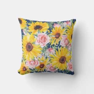 Coussin Roses roses Tournesols Marine Porc Bleu Patio