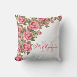 Coussin Roses roses vintages rose pâle Nom des pivoines, m
