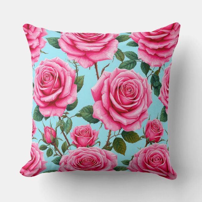 Coussin Roses roses vivement roses modelées sur (Recto)