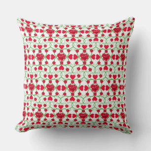 COUSSIN ROSES ROUGES & COEURS AUX FLEURS VERTES