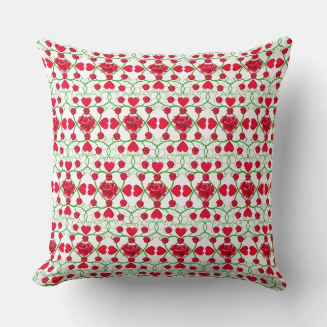 COUSSIN ROSES ROUGES & COEURS AUX FLEURS VERTES (Recto)