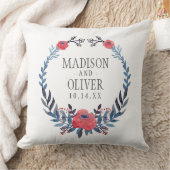 Coussin Roses rouges d'aquarelle florale du Boho| Mariage (Couverture)