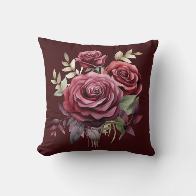 Coussin Roses rouges de Bourgogne Classique Floral (Recto)