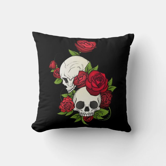 Coussin Roses rouges et crânes Joyeux Jour des Morts (Recto)