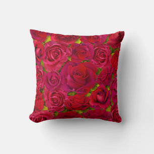 Coussin Roses rouges profondes motif romantique