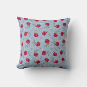 Coussin Roses rouges sur bleu clair Calico surdimensionné