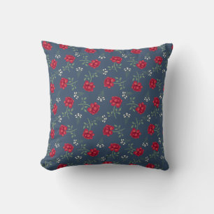 Coussin Roses rouges sur calicot géant bleu crépuscule