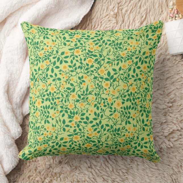 Coussin Roses sauvages en jaune et vert (Couverture)