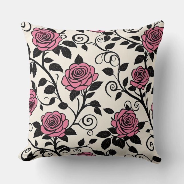 Coussin Roses stylisés rose vintage (Recto)
