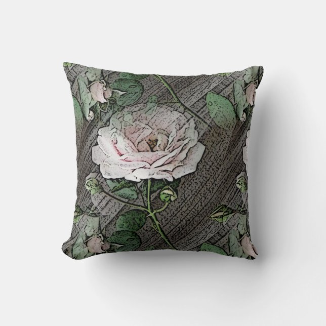 Coussin Roses sur bois Patiné (Recto)