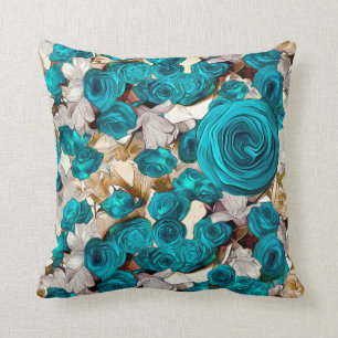 Coussin roses turquoise élégants sur abstrait beige