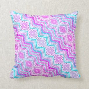 Coussin Roses vibrants et turquoises dans une rayure de
