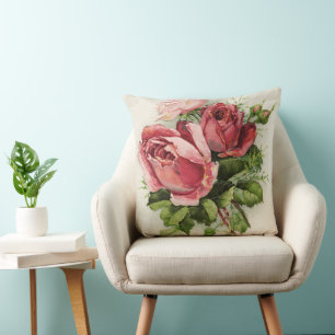 Coussin Roses vintages d'antiquité d'art
