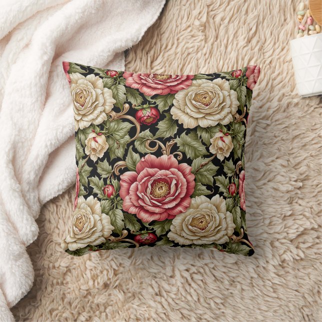 Coussin Roses vintages de choux modernes en noir (Couverture)