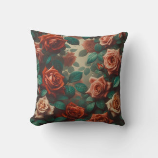 Coussin "Roses Vintages de pêche à la Raindrops"