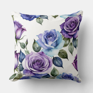 Coussin Roses violets et bleu-bébé