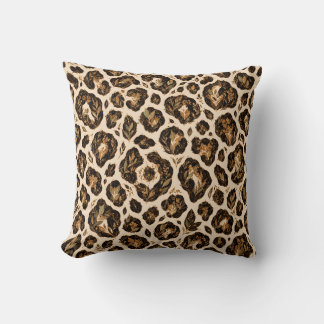 Coussin Rosettes botaniques cognac léopard