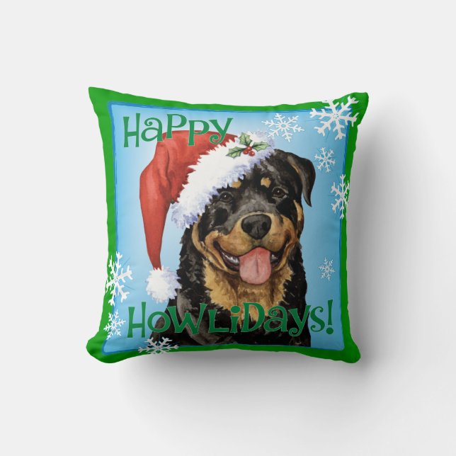 Coussin Rottweiler heureux de Howlidays (Recto)