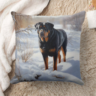 Coussin Rottweiler Laissez Tomber la Neige Noël