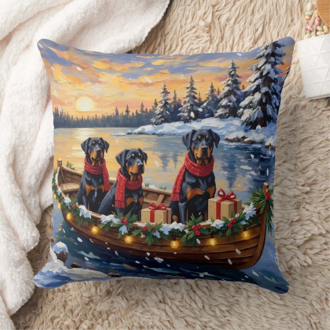 Coussin Rottweiler Noël Bateau Vacances (Couverture)