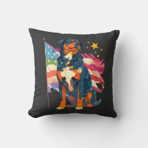 Coussin Rottweiler patriotique avec art de drapeau américa
