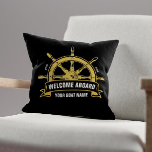 Coussin Roue de navire nautique personnalisée Bienvenue à