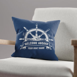 Coussin Roue de navire nautique personnalisée Bienvenue à