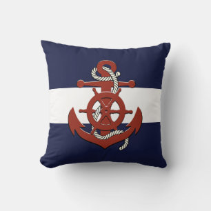 Coussin roue de navire rouge nautique/ancrage marine bleu