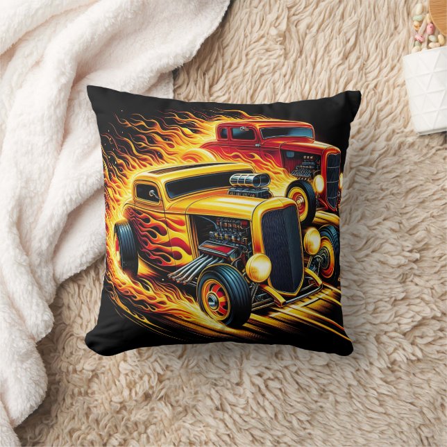 Coussin Roues chaudes classiques en mouvement enflammé (Couverture)