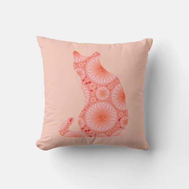 Coussin "Roues de lumière" Chat - corail orange (Recto)