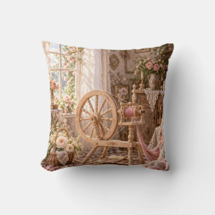 Coussin Rouet Rose Cottage Floral Ensoleillé