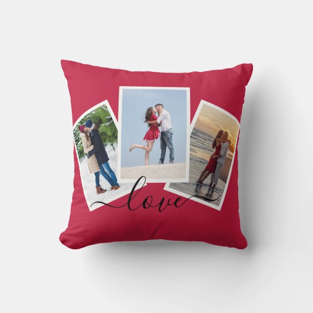 Coussin Rouge 3 Collage de photos Écriture moderne Amour (Recto)