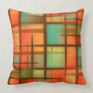 Coussin Rouge abstrait moderne de vert bleu de plaid de la
