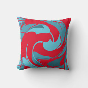 Coussin Rouge Aqua Turquoise Swirling Abstrait Design