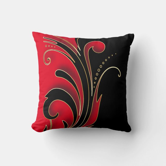 Coussin Rouge avec le motif fleuri noir de conception (Recto)